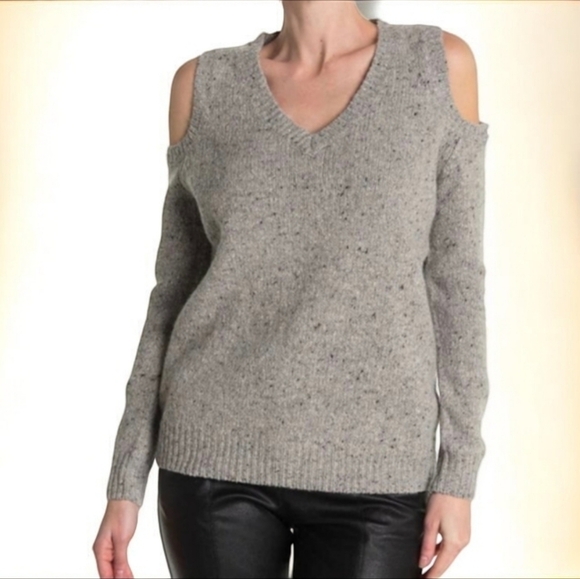 Rebecca Minkoff Page Wool Blend Shoulder Cutout V-Neck Pullover Gray sz S - Picture 1 of 8